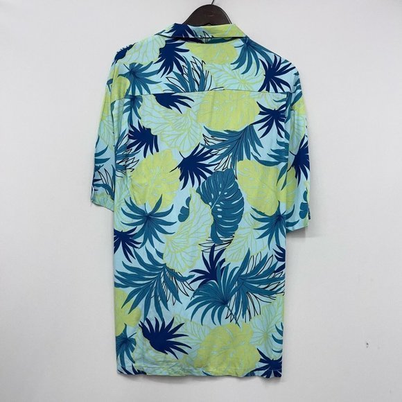 Iolani Mens Button Front Hawaiian Shirt Rayon Blue/Green Palm Trees Leaves Sz XL - Picture 4 of 5